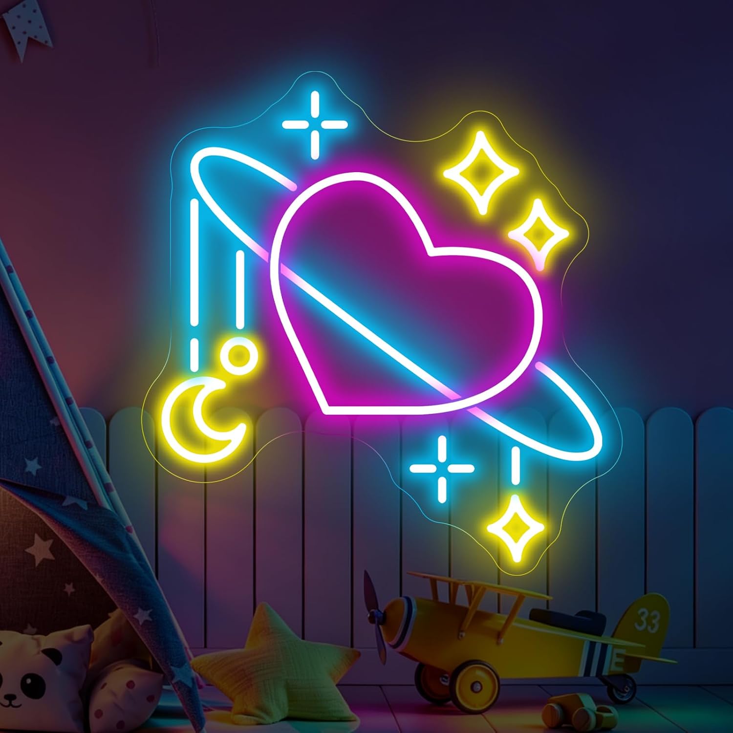 Baby Nursery Wall Lights - Luminária Neon LED de Planetas Espaciais,